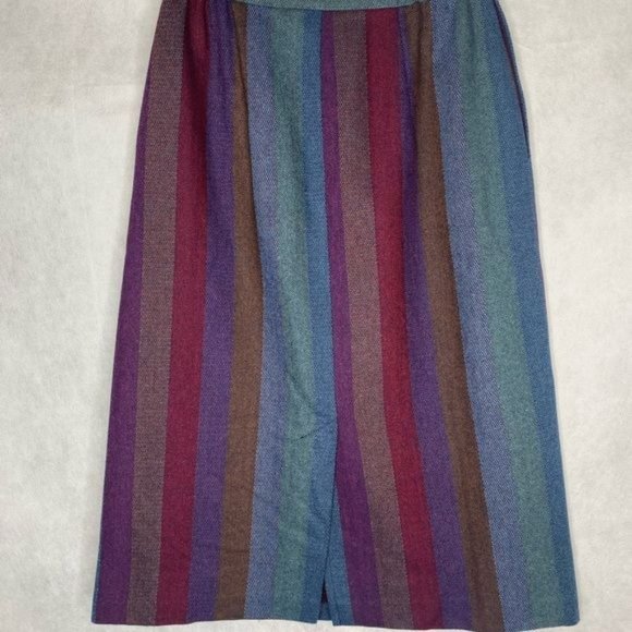 Vintage 70s 80s personal striped a-line skirt multicolored purples blue size 10 - Picture 4 of 8